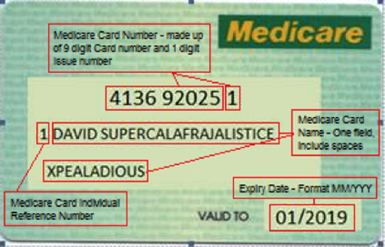 Australian Medicare Card - Green - Long name