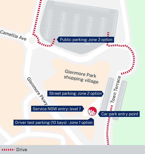 Glenmore Park Service Centre driver testing parking location