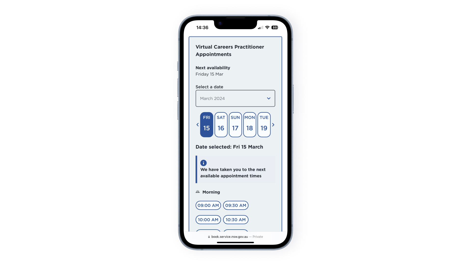 Example of Service Booker customer appointments booking